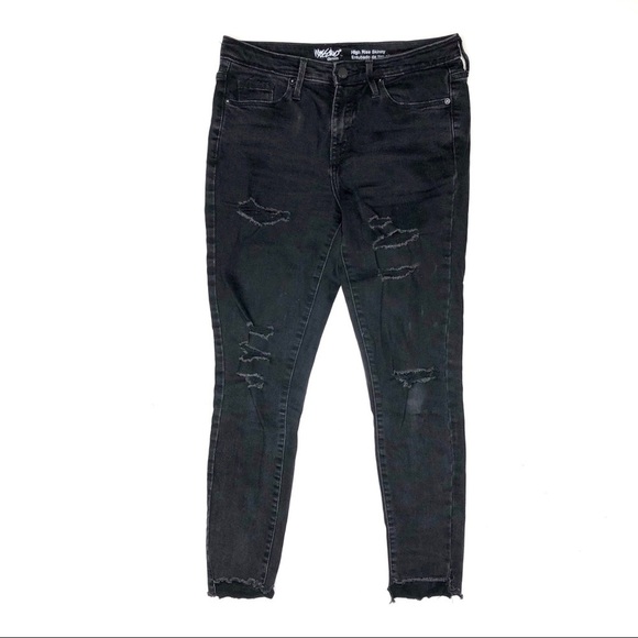 Mossimo Black Distressed Skinny Jeans Step Hem 28 - Picture 1 of 6